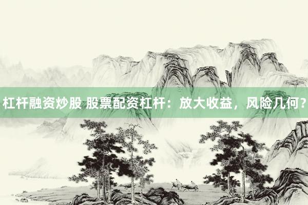 杠杆融资炒股 股票配资杠杆：放大收益，风险几何？