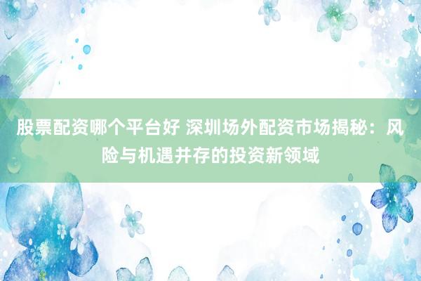 股票配资哪个平台好 深圳场外配资市场揭秘：风险与机遇并存的投资新领域