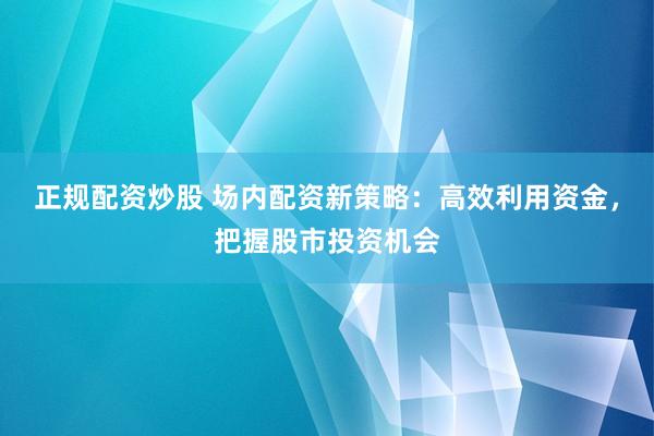 正规配资炒股 场内配资新策略：高效利用资金，把握股市投资机会