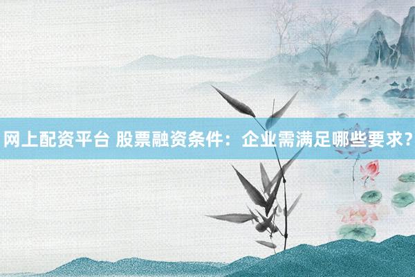 网上配资平台 股票融资条件：企业需满足哪些要求？