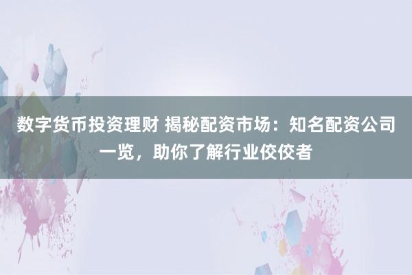 数字货币投资理财 揭秘配资市场:知名配资公司一览,助你了解行业佼佼者